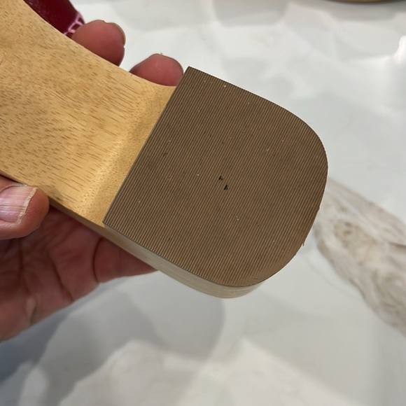 EUC Frances Valentine Red Leather Wooden Platform 2” heel Sandals - Picture 6 of 7